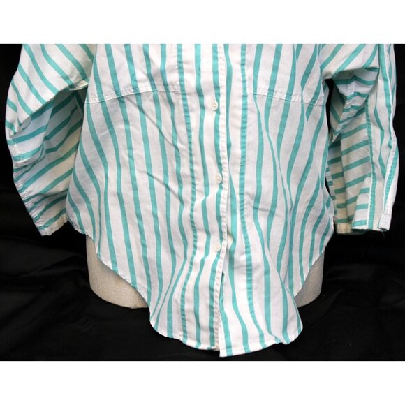 VTG 80s Summerfield Striped Button up Blouse Shirt Lg Teal Blue Preppy Classic - Picture 4 of 12